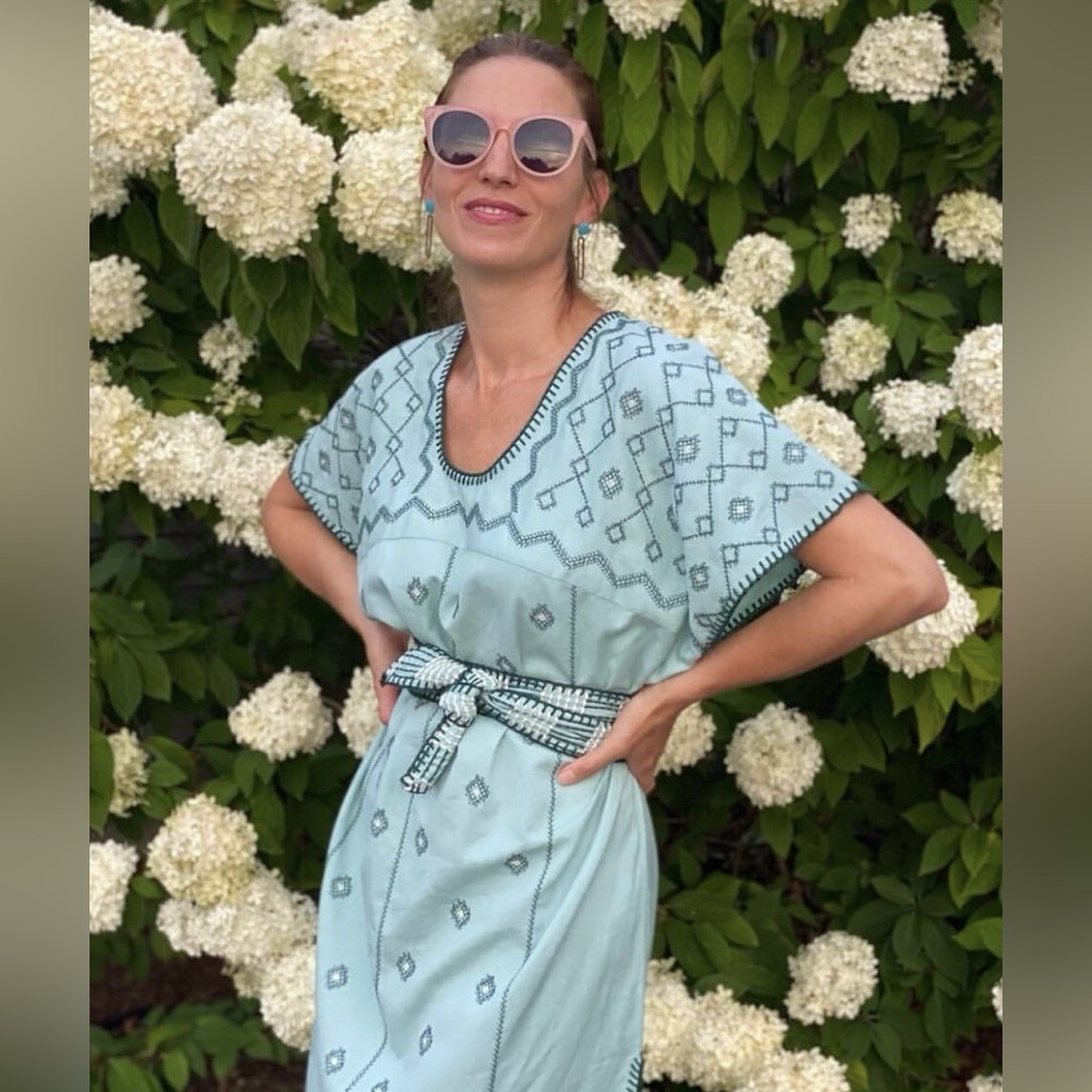 Zara Mint Green Embroidered Dress Midi Dress Kaftan Size extra small - Picture 7 of 13